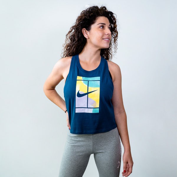 Esperar objetivo barro Rafa Nadal Academy Camiseta Tirantes Nike Court Azul Mujer